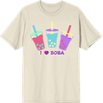 thumbnail image 1 of I Love Boba Adult Natural Crew Neck Short Sleee Tee-Small, 1 of 2