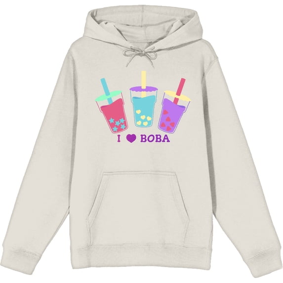 I Love Boba Adult Sand Long Sleeve Hoodie-Medium