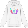 thumbnail image 1 of I Love Boba Adult White Long Sleeve Hoodie-Medium, 1 of 2