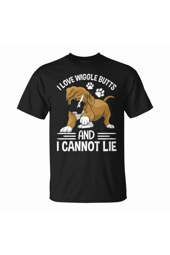 I Love Boxer Wiggle Butt Apparel Graphic Tee for Puppy Dog Owners – Cute Cotton Unisex Adult T-Shirt, Soft Casual Crewneck for Dog Lovers and Everyday Wear, Size S, Color Black