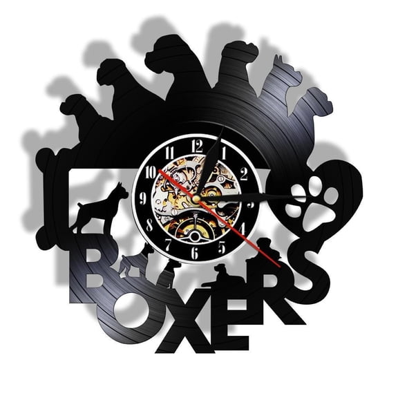 I Love Boxes Dog Silhouette Laser Cut Vinyl Record Wall Clock Boxer Dog Breed Wall Art Vintage Wall Clock Puppy Dog Timepiece Without LED