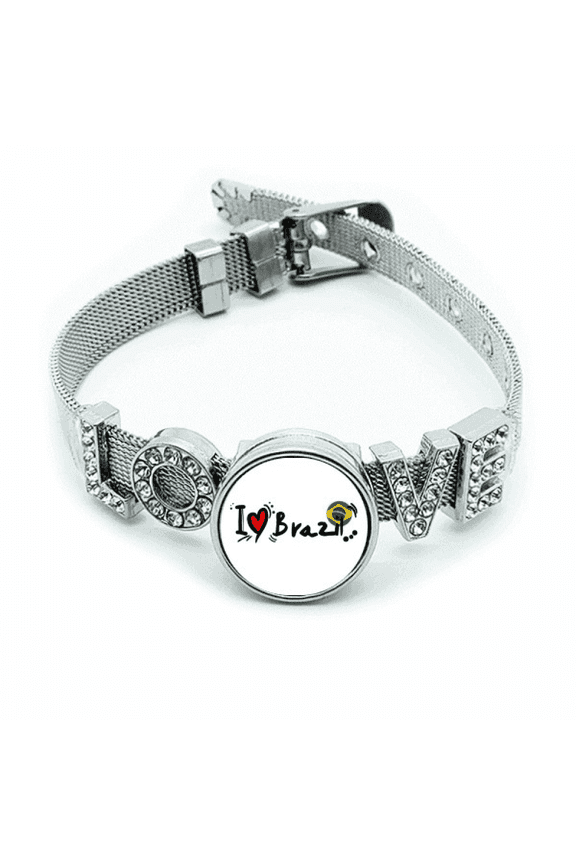 I Love Brazil Word Flag Love Heart Illustration Bracelet Wristband Crystal Love Adjustable Bangle