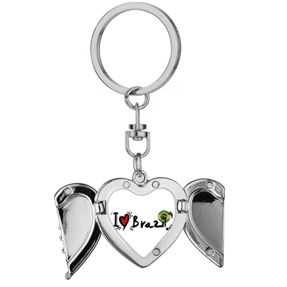 I Love Brazil Word Flag Love Heart Illustration Heart Angel Wing Key Chain Holder
