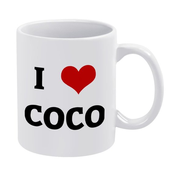 I Love COCO Coffee Mug White Ceramic 11 Oz Tea Cup with Bold Heart Graphic for Daily Office And Home Use