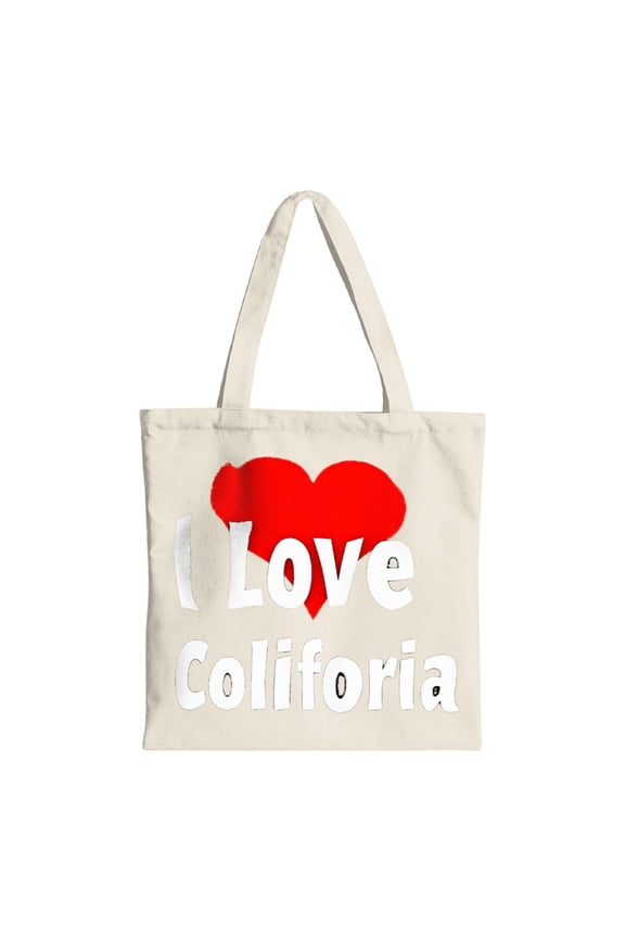 I Love California Canvas Tote Bag - Cream Background with Large Red Heart & Stylish Text - Perfect Reusable Shopping Bag for Parties Travel & Everyday Use