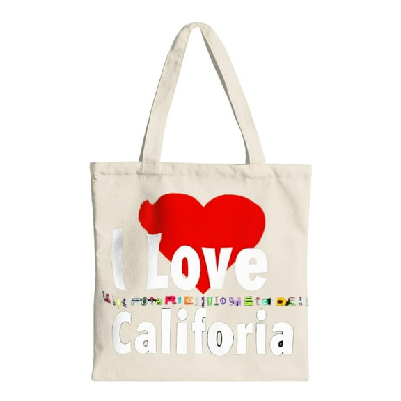 I Love California Tote Bag - Large Red Heart Design with Bold White Text & State Flags - Canvas Reusable Shopping Bag for Travel Parties & Everyday Use