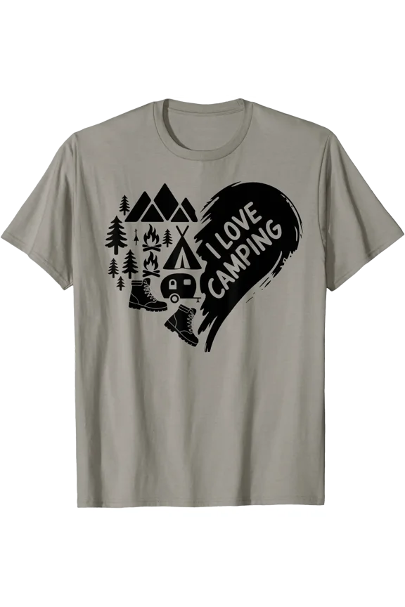 I Love Camping Heart Trees Rv Van Campfire Tent Heart Love T-Shirt, Vintage T-Shirt
