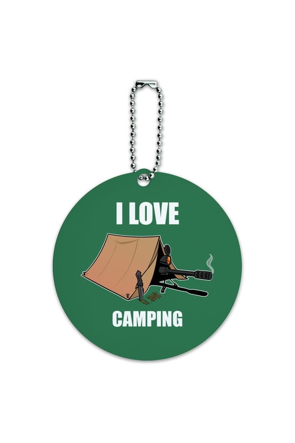 I Love Camping Sniper Shooting Gaming Gamer Round Luggage ID Tag Card Suitcase Carry-On
