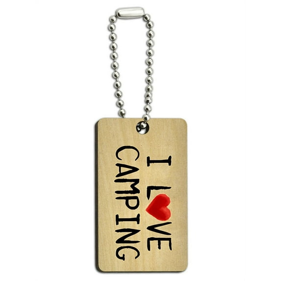 I Love Camping Written on Paper Wood Rectangle Key Chain