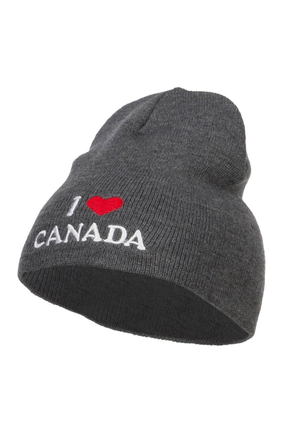 I Love Canada Embroidered Short Beanie - Dk Grey OSFM