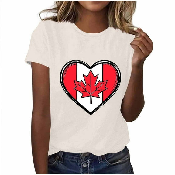 I Love Canada Graphic T-Shirt - Canadian Flag Heart Design | Women's Patriotic July 1st Short Sleeve Crew Neck Celebration Top