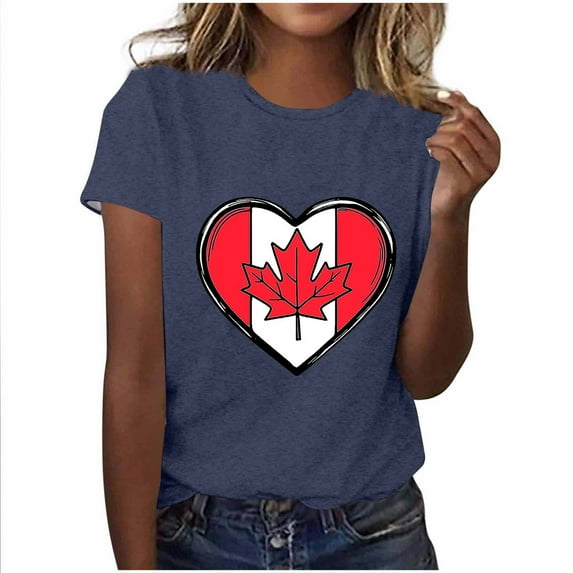 I Love Canada Graphic T-Shirt - Canadian Flag Heart Design | Women's Patriotic July 1st Short Sleeve Crew Neck Celebration Top