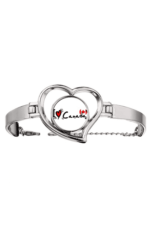 I Love Canada Word Flag Heart Bracelet Heart Jewelry Wire Bangle