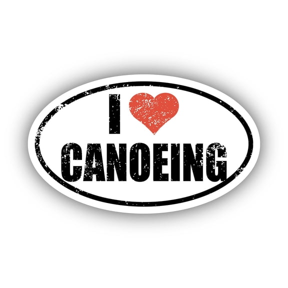 I Love Canoeing I Heart Euro Oval Sticker Vinyl 3M Decal 3 In x 5 In