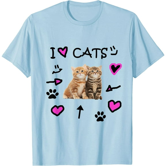 I Love Cats - Cat Lover Tee Shirt,Light Blue Color,Size 4XL