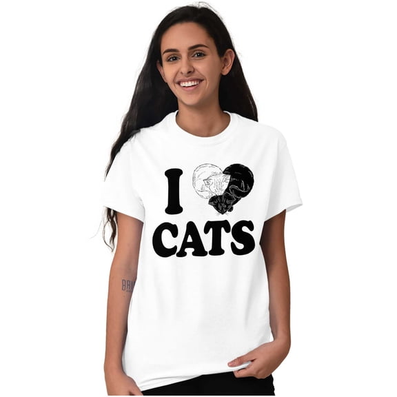 I Love Cats Cute 2 Kitties Yin Yang Women's Graphic T Shirt Tees Brisco Brands M