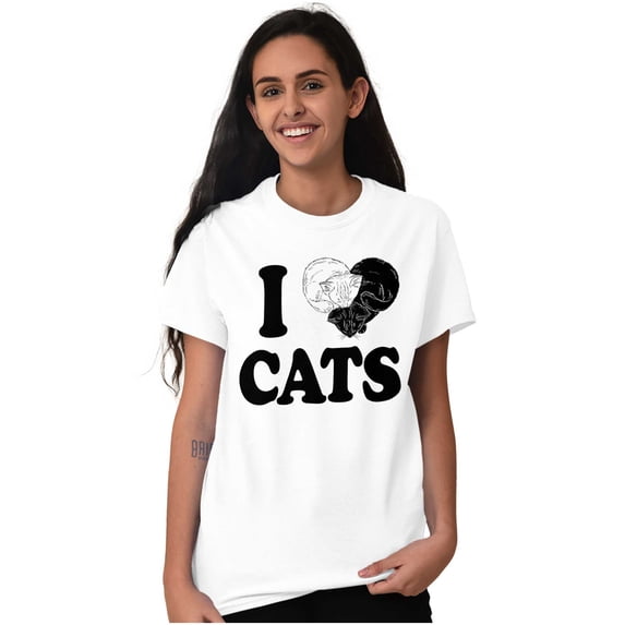I Love Cats Cute 2 Kitties Yin Yang Women's Graphic T Shirt Tees Brisco Brands X