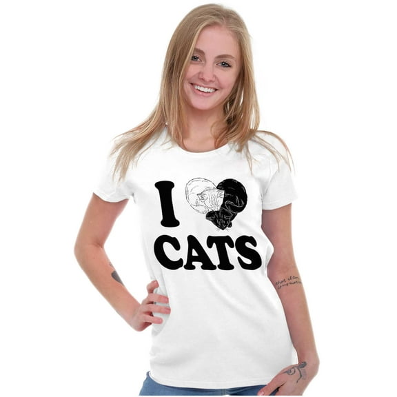 I Love Cats Cute 2 Kitties Yin Yang Womens Slim Fit Graphic Tee Brisco Brands L
