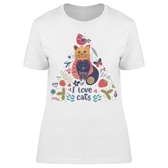 I Love Cats Doodles T-Shirt Women -Image by Shutterstock, Female XX-Large