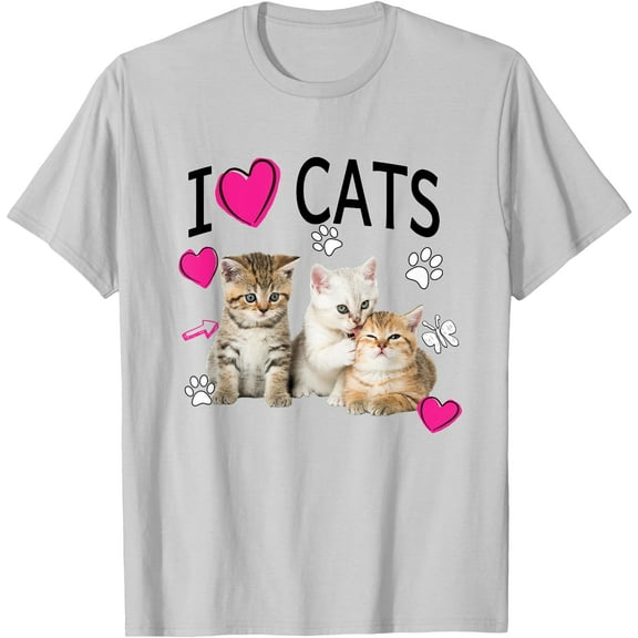 I Love Cats Kittens Lover Unisex T-Shirt for Men Women Kids Toddler,Ice Grey Color,Size M