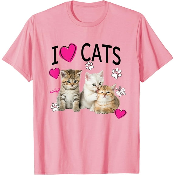 I Love Cats Kittens Lover Unisex T-Shirt for Men Women Kids Toddler,Light Pink Color,Size YXS