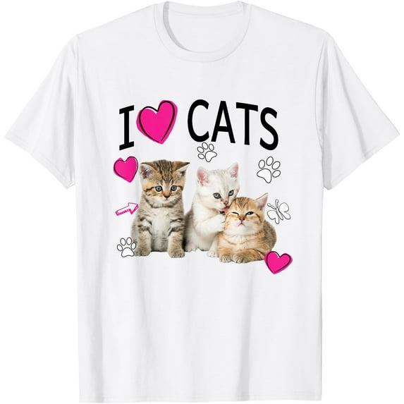 I Love Cats Kittens Lover Unisex T-Shirt for Men Women Kids Toddler,White Color,Size M
