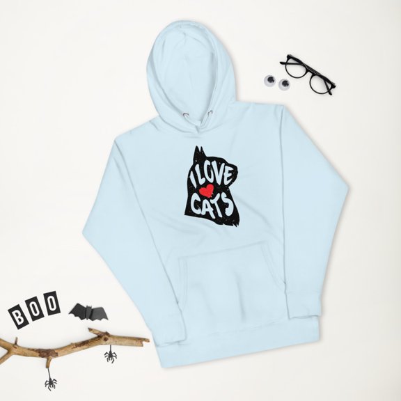I Love Cats Unisex Hoodie Cat Lover (Sky Blue, S)