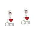 thumbnail image 1 of I Love Cats with Red Heart - Light Pink Crystal Paw Earrings, 1 of 1