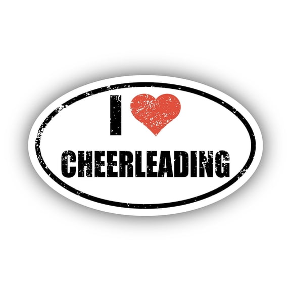 I Love Cheerleading I Heart Euro Oval Sticker Vinyl 3M Decal 3 In x 5 In