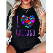 I Love Chicago T Shirt Heart Design City Of Chicago Shirt T-Shirt casual short sleeve crew neck cotton tee tops for women