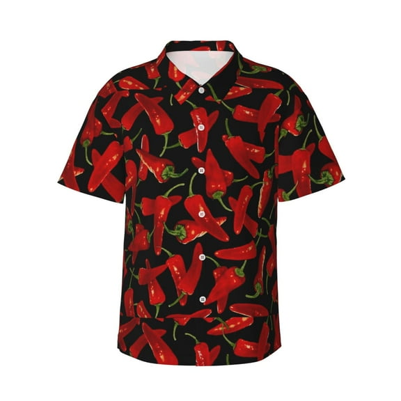 I Love Chili Hawaiian Shirts For Men, Summer Short-Sleeve Relaxed-Fit Button-Down Shirts Medium