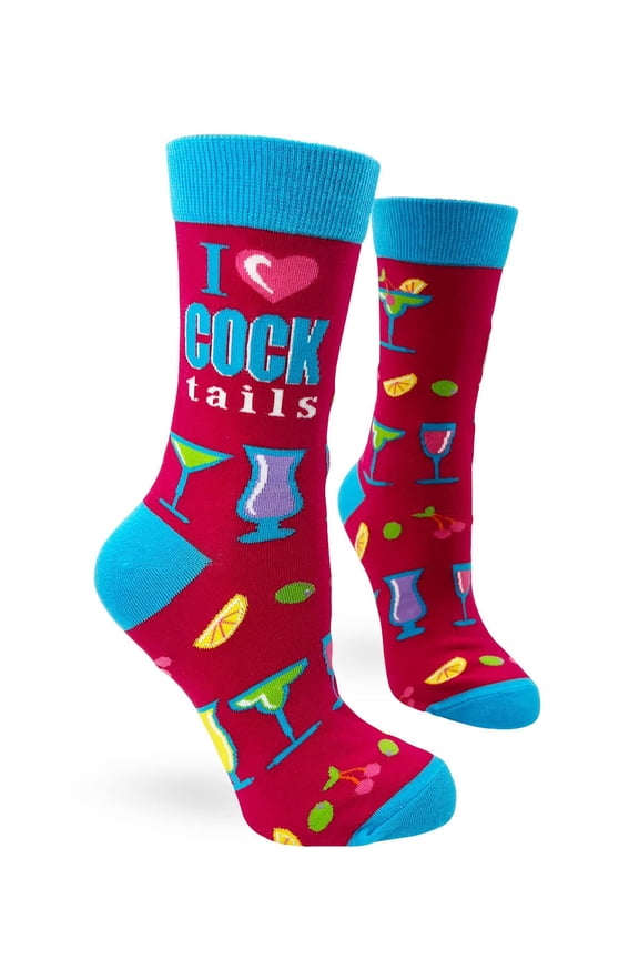 I Love Cocktails Novelty Crew Socks for Women