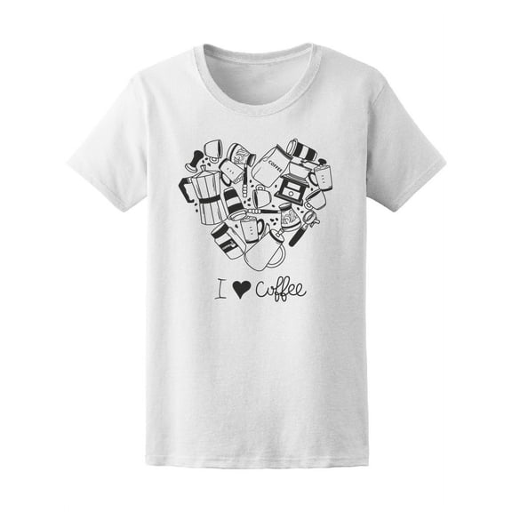 I Love Coffee Doodle Sketch T-Shirt Women -Image by Shutterstock, Female Medium