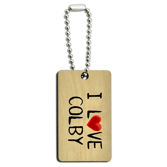 I Love Colby Written on Paper Wood Rectangle Key Chain
