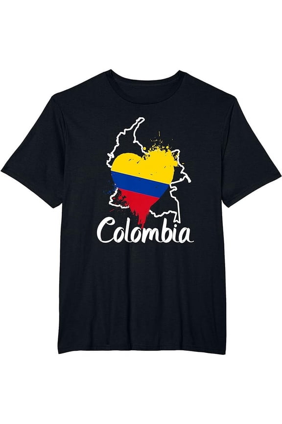 I Love Colombia National Flag Colors Heart With Map T-Shirt T-Shirt