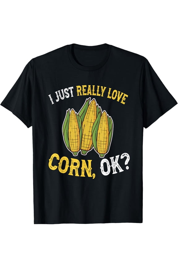 I Love Corn OK - Cute and Funny Corn on the Cob T-ShirtMen and women, Black T-shirt, size: Extra large