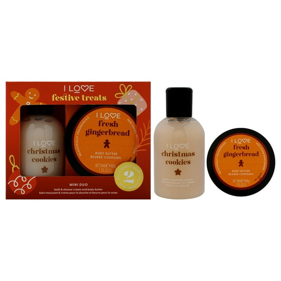 I Love Cosmetics I Love Festive Treat Mini Duo , 2 Pc 3.4oz Christmas Cookie Bath and Shower Creme, 1.7oz Fresh Gingerbread Body Butter