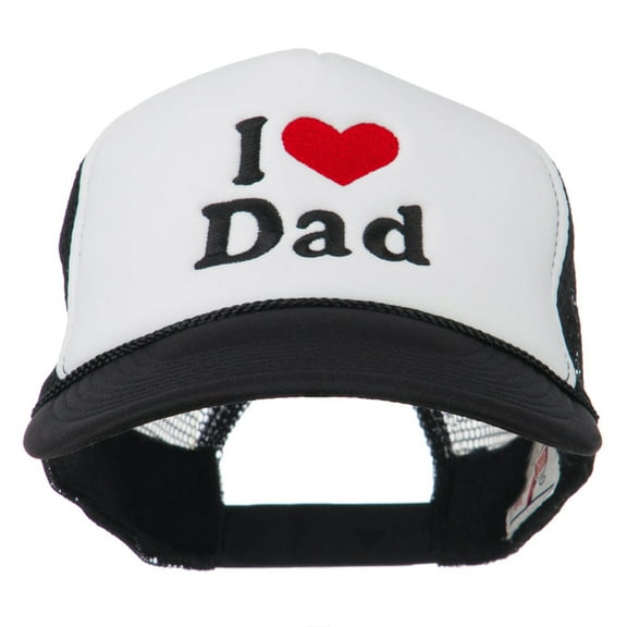 I Love Dad Heart Embroidered Foam Mesh Back Cap - Black White OSFM
