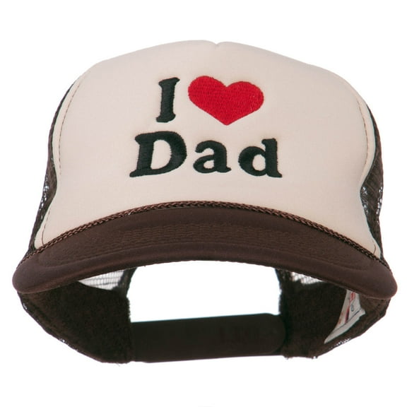 I Love Dad Heart Embroidered Foam Mesh Back Cap - Brown Tan OSFM