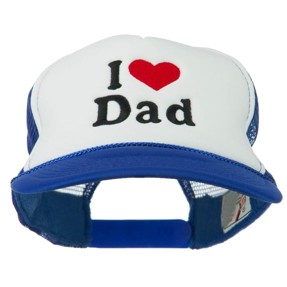 I Love Dad Heart Embroidered Foam Mesh Back Cap - Royal White OSFM