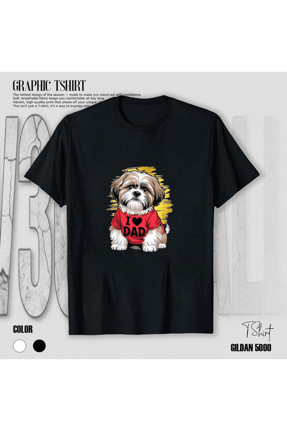 I Love Dad Tattoo Shih Tzu Dad Funny Fathers Day Traditional Heart Unisex T-Shirt, up to size 5XL
