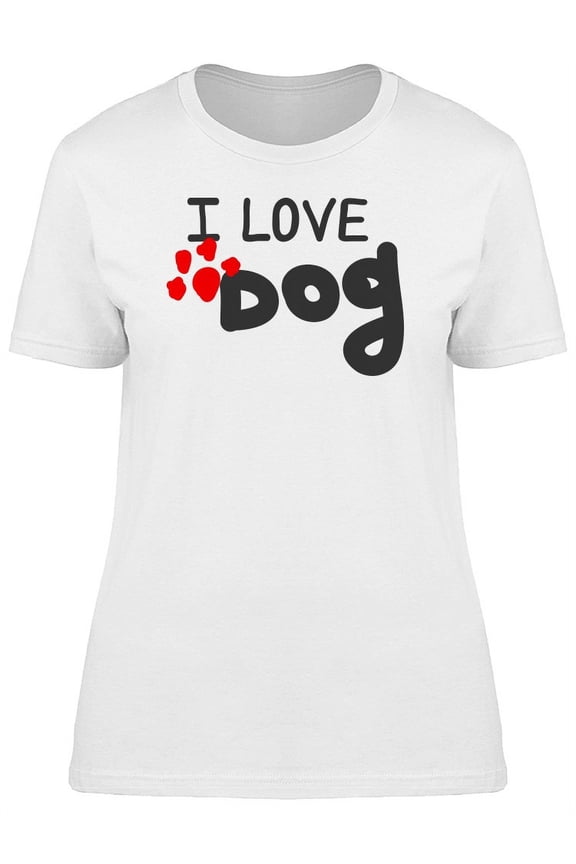 I Love Dog Red Paw Print Tee Women's -Image by Shutterstock