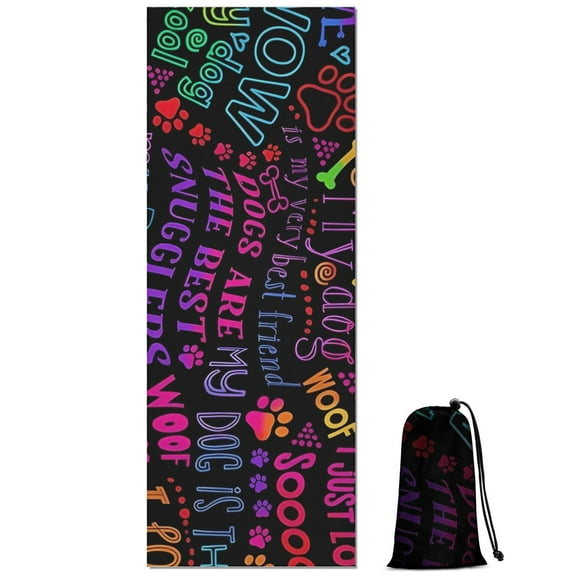 I Love My Dogs Art Hot Yoga Mat Towel Non Slip for Hot Yoga - Quick-Drying Yoga Mat Cover with 4 Corner Pockets with Travel Bag - Hot Yoga Towel Non Slip Grip Moisture Wicking Sweat 70"x26"