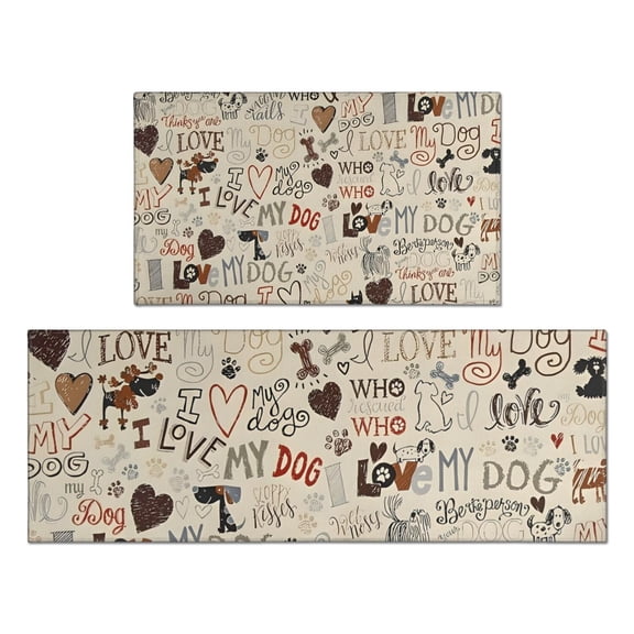 I Love My Dogs Art Kitchen Rugs Sets Of 2,Anti Fatigue Kitchen Mat Rugs Non Slip Washable,Decorative Kitchen Floor Mats for Kitchen,Sink,Laundry,17"x30"+17"x47"