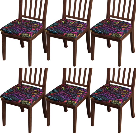I Love My Dogs Art Seat Covers for Dining Room Chairs Set Of 4,Stretch Printed Washable Chair Seat Cover with Elastic Ties and Button,Removable Waterproof Couch Cushion Covers