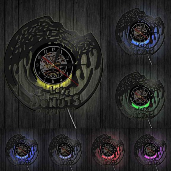 I Love Donuts Quote Sweet Food Wall Clock Vintage Kitchen Decor Foodie Vinyl Record Clock National Donuts Day Carboholic Gift