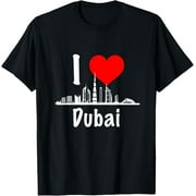 I Love Dubai UAE United Arab Emirates Skyscrapers Heart T-Shirt men and women can wear, black, white, gifts