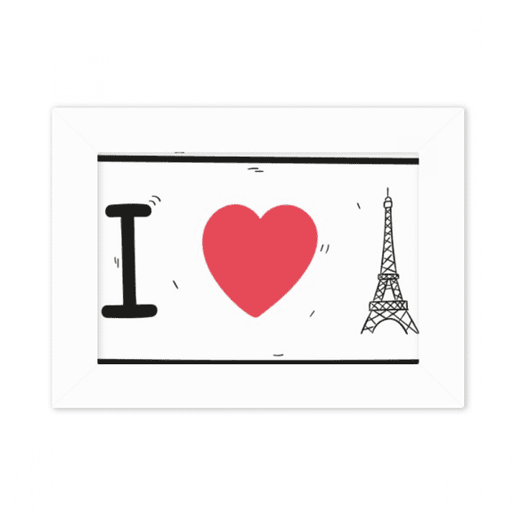 I Love Eiffel Tower Words Pattern Photo Mount Frame Picture Art Painting Desktop 5x7 inch