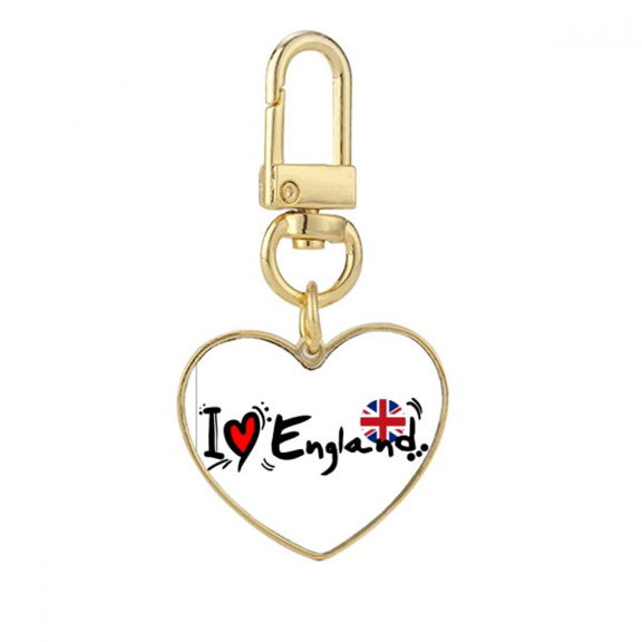 I Love England World Flag Heart Gold Heart Keychain Metal Keyring Holder