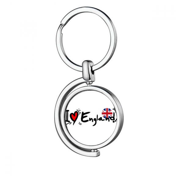 I Love England World Flag Heart Rotating Keychain Metal Keyring Holder
